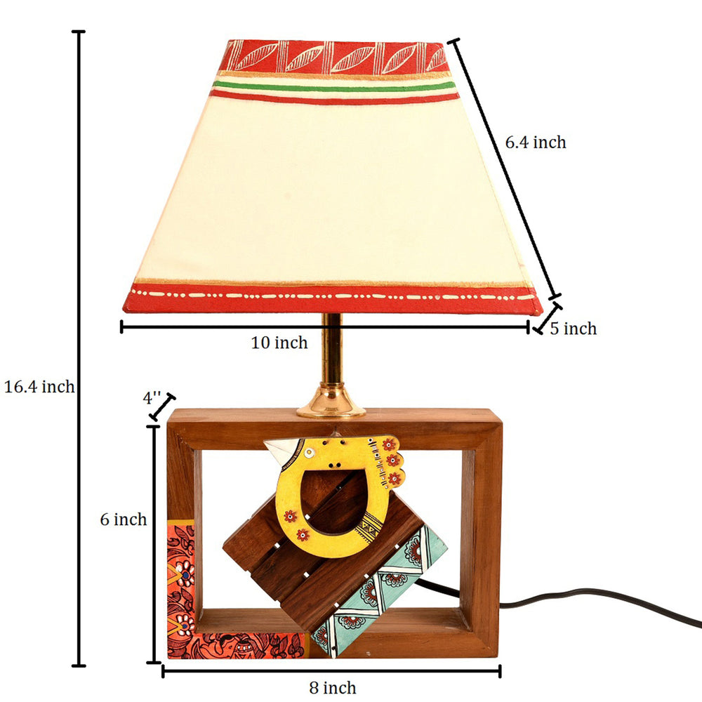 Table Lamp Handcrafted Wooden Tribal Art Bird SQ White 10"Shade (8x4x10.7)