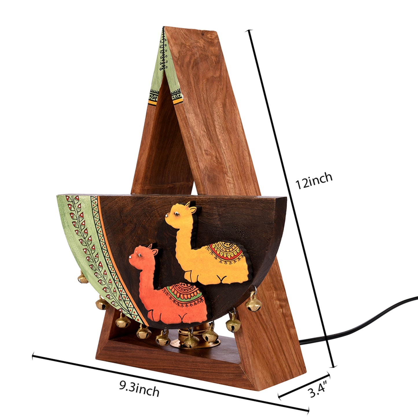 Table Lamp Handcrafted in Wood with Alpaca Motif (9.4x3.4x12")