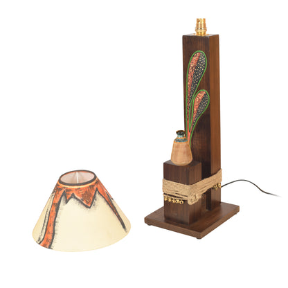 Handpainted Wooden Table Lamp with Cotton Shade