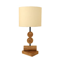 Tao III Wooden Table Lamp with Shallow Drum Shade-Height - 21''