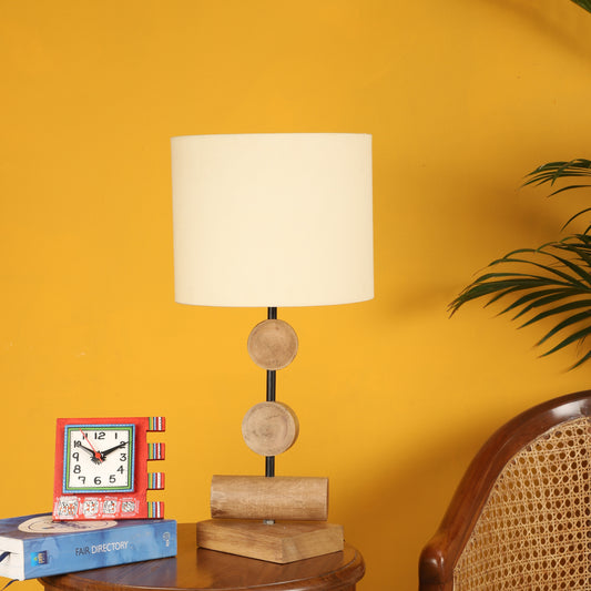 Tao III Wooden Table Lamp with Shallow Drum Shade-Height - 21''