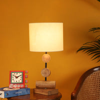 Tao III Wooden Table Lamp with Shallow Drum Shade-Height - 21''