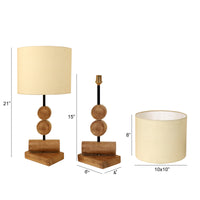 Tao III Wooden Table Lamp with Shallow Drum Shade-Height - 21''