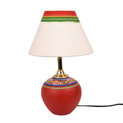 Table Lamp Red Earthen Handcrafted with White Shade (9.5x7")