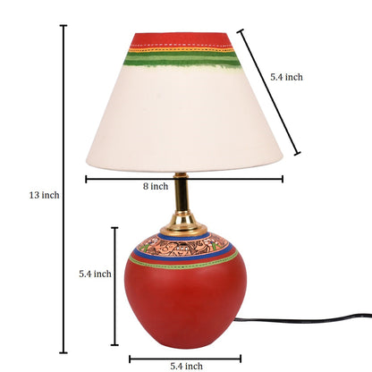 Table Lamp Red Earthen Handcrafted with White Shade (9.5x7")