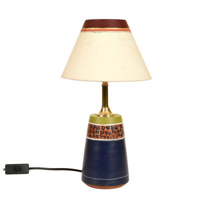 Handpainted Midnight Blue Earthen Lamp with White Shade
