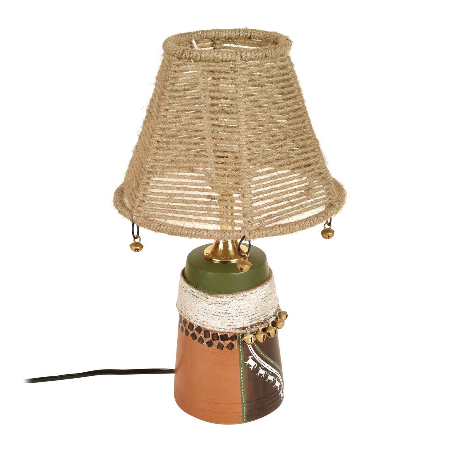 Hand Knitted Earthen Lamp with embellished Jute Shade (16x4.5")