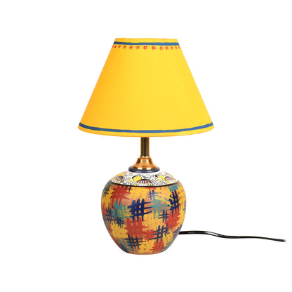 Handcrafted Terracotta Table Lamp with Yellow Cotton Shade