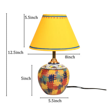 Handcrafted Terracotta Table Lamp with Yellow Cotton Shade