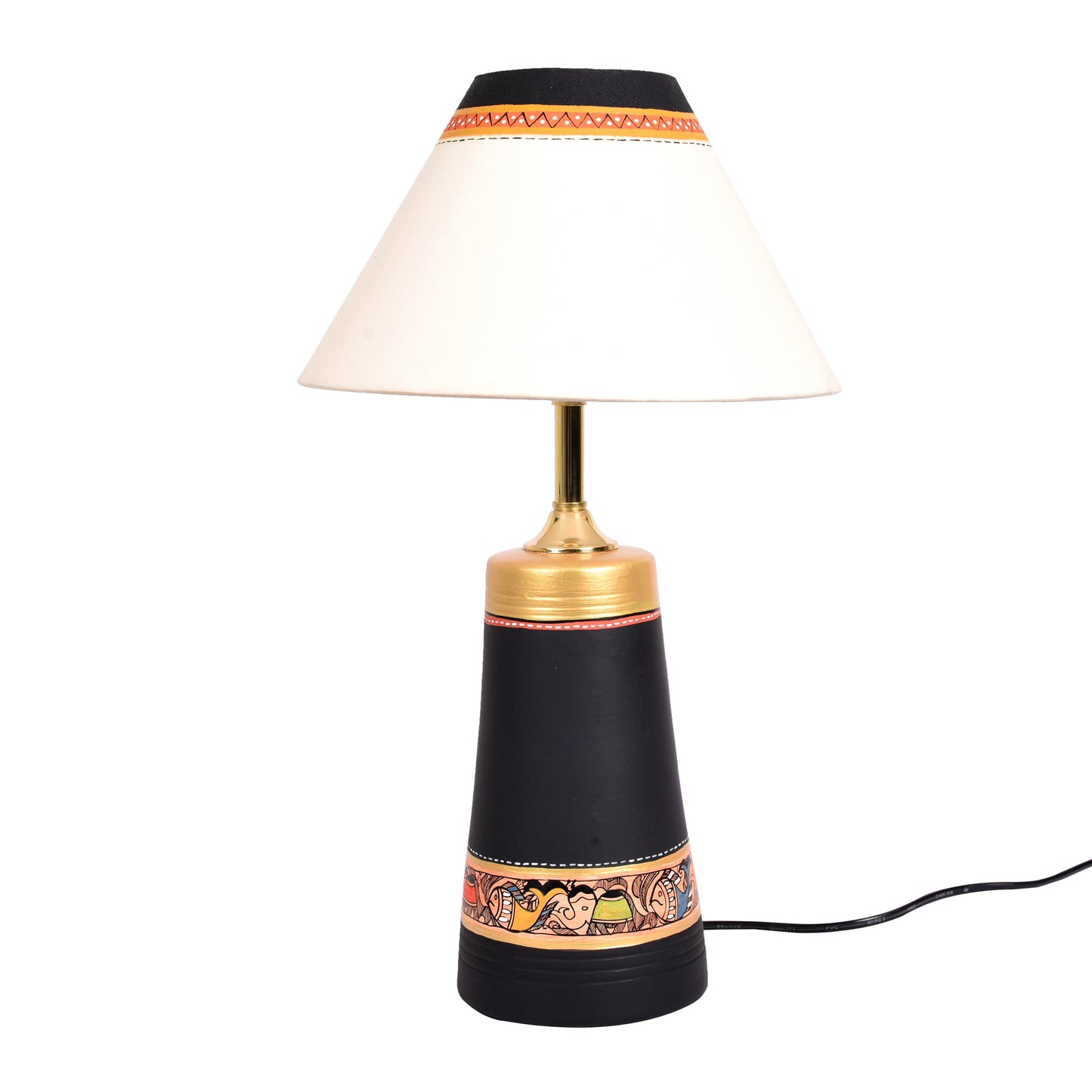 Table Lamp Black Earthen Handcrafted with White Shade (13x4.7")
