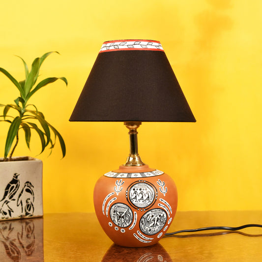 Table Lamp Terracotta Earthen Handcrafted with Black Shade (8.5x5")
