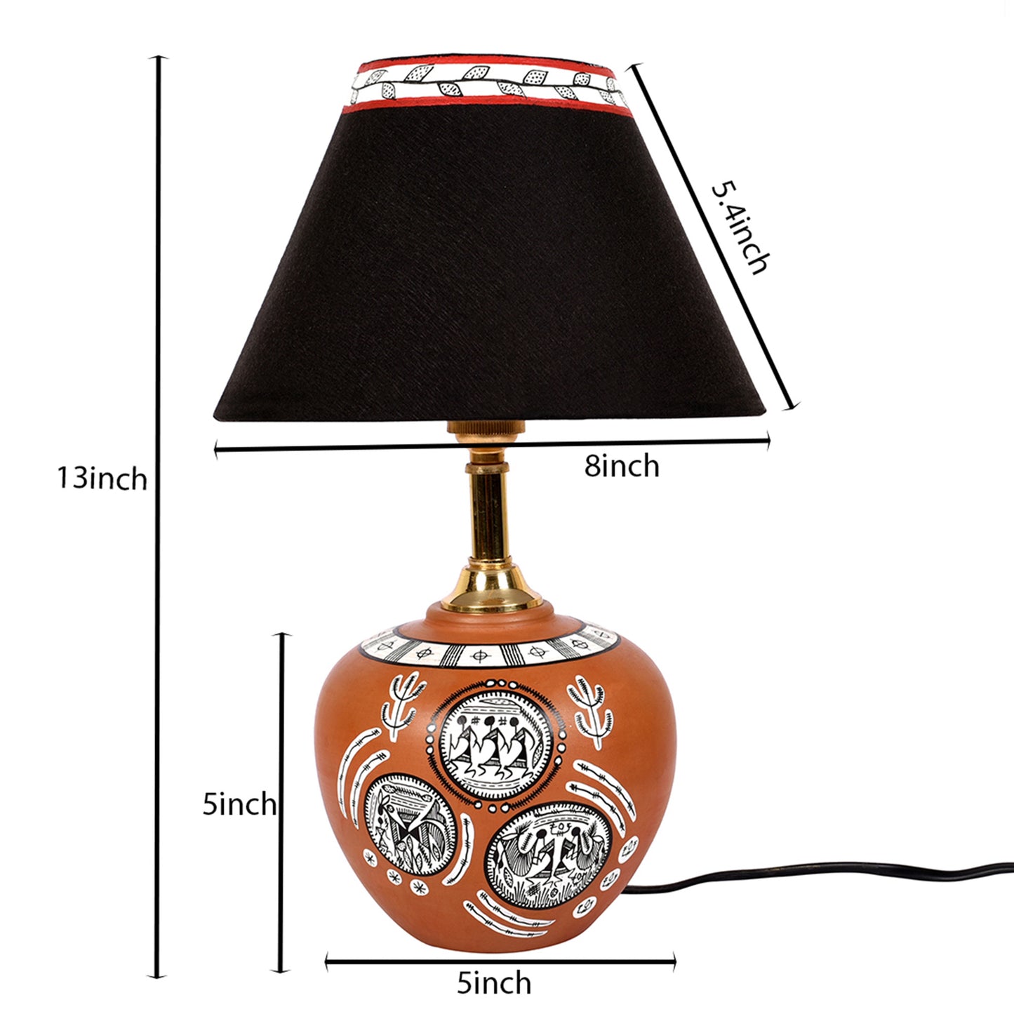 Table Lamp Terracotta Earthen Handcrafted with Black Shade (8.5x5")