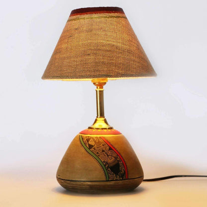 Table Lamp Beige Earthen Handcrafted with White Shade (12.6x6.1")