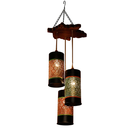 Celo-3 Chandelier With Cylindrical Metal Hanging Lamps (3 Shades)