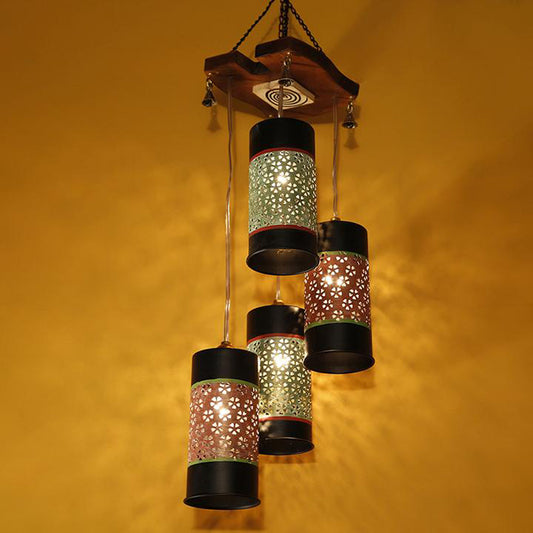Celo-4 Chandelier With Cylindrical Metal Hanging Lamps (4 Shades)