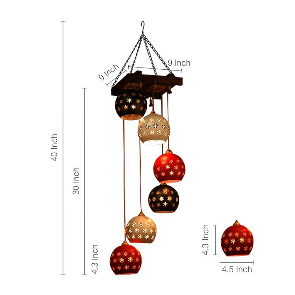 Star-6A Chandelier With Dome Shaped Metal Hanging Lamps (6 Shades)