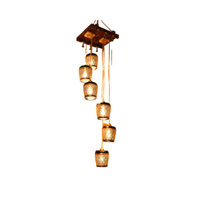 Moon-6 Chandelier With Metal Hanging Lamps In Simmering Gold (6 Shades)