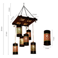 Celo-6 Chandelier With Cylindrical Metal Hanging Lamps (6 Shades)