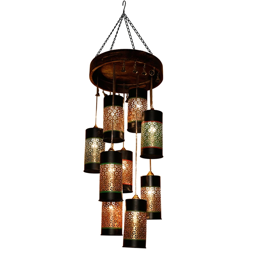 Celo-9 Chandelier With Cylindrical Metal Hanging Lamps (9 Shades)