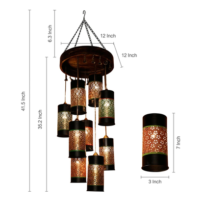 Celo-9 Chandelier With Cylindrical Metal Hanging Lamps (9 Shades)