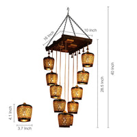 Moon-10A Chandelier With Metal Hanging Lamps In Simmering Gold (10 Shades)