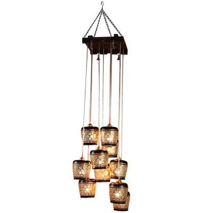 Moon-10 Chandelier With Metal Hanging Lamps In Simmering Gold (10 Shades)