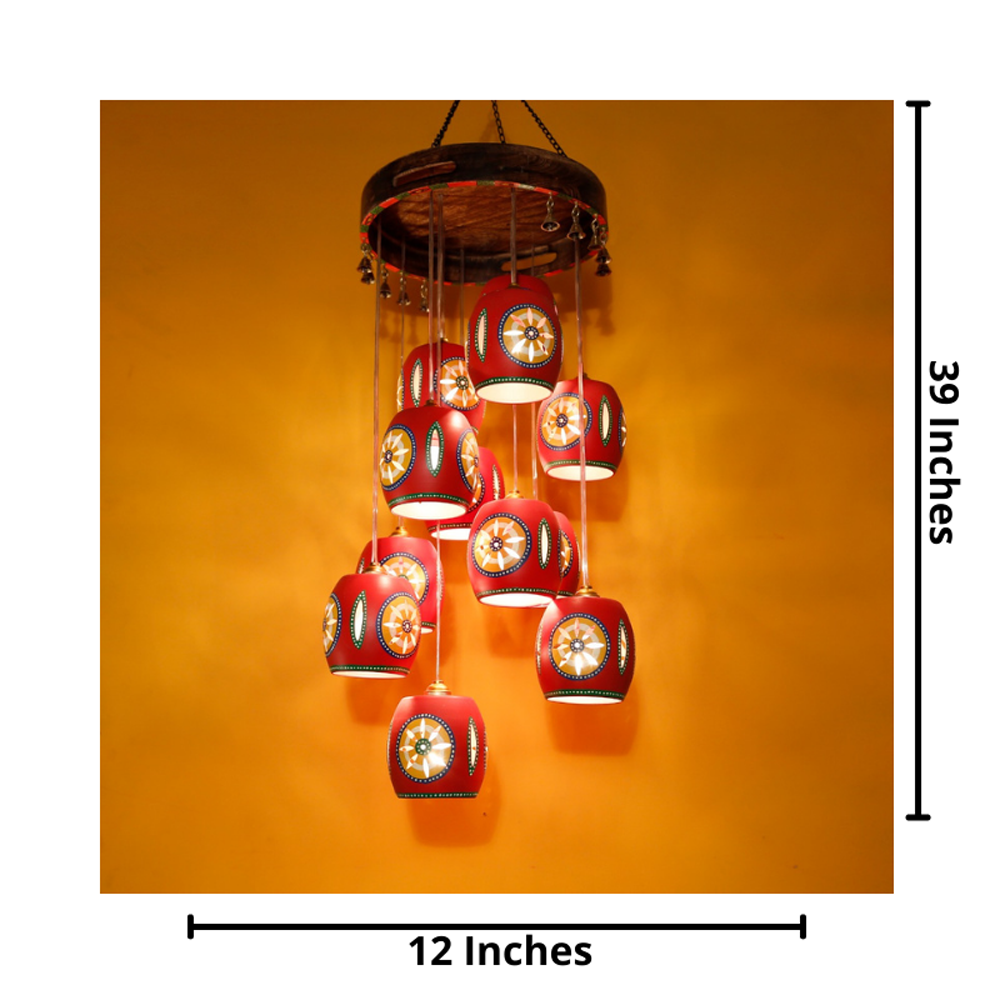 Cona-12 Chandelier With Barrel Shaped Metal Hanging Lamps (12 Shades) 12x12x39"