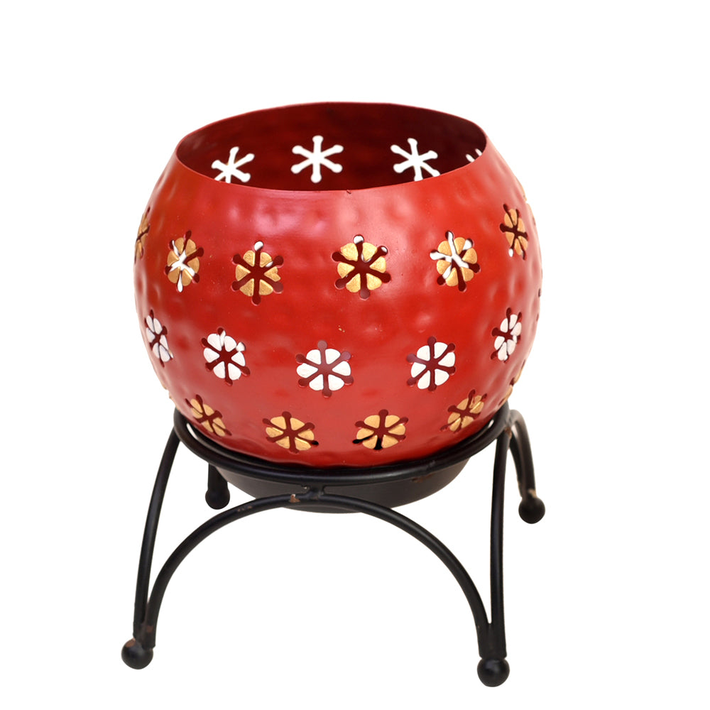 Red Polka Tealight in Round Shape with Metal Stand