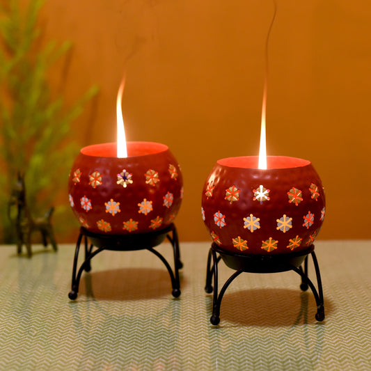 Red Polka Tealights (Set of 2) with Metal Stands