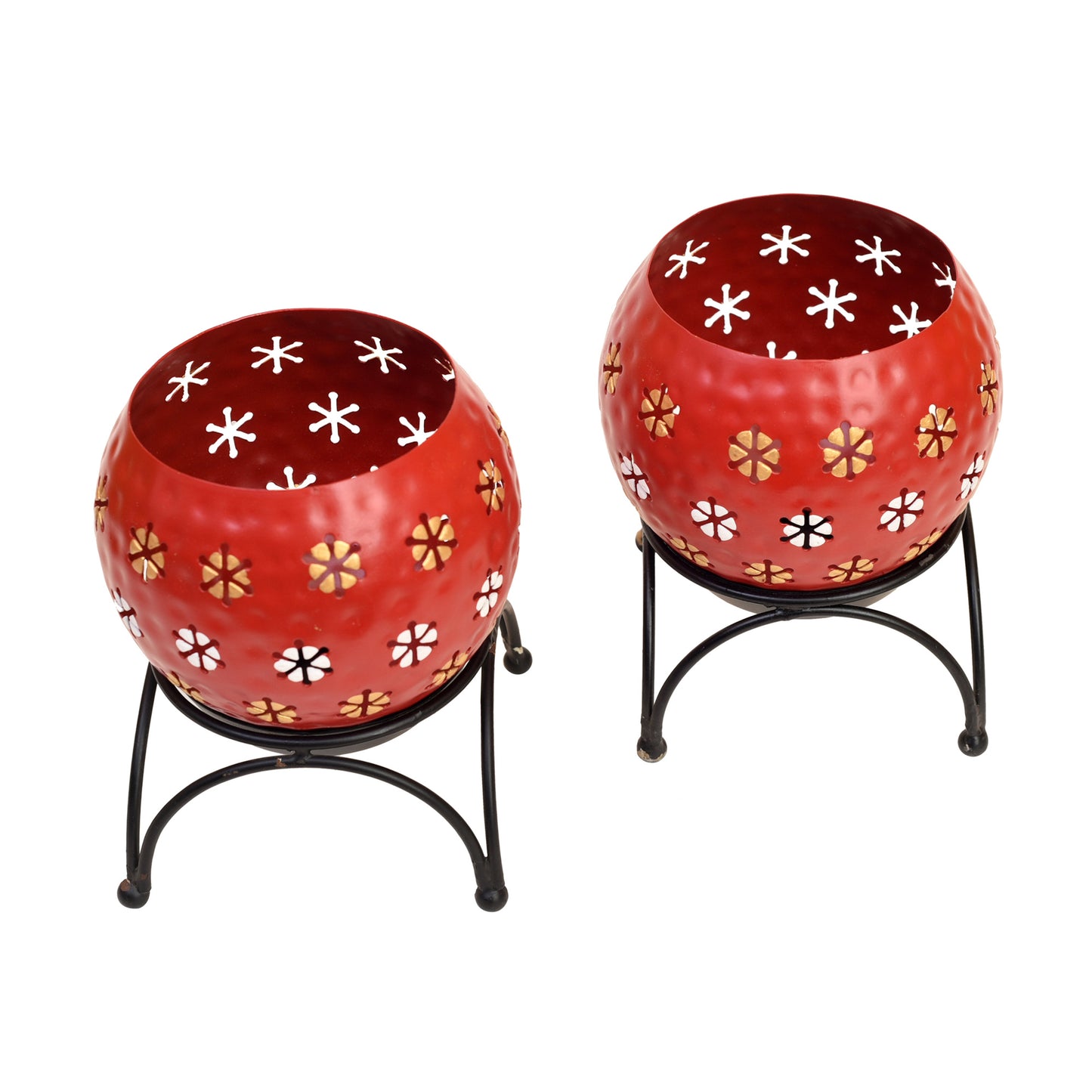 Red Polka Tealights (Set of 2) with Metal Stands