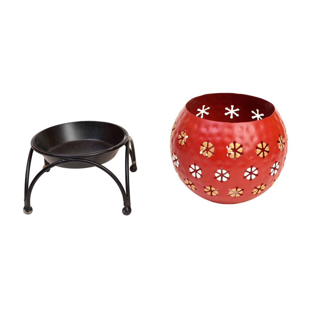 Red Polka Tealights (Set of 2) with Metal Stands