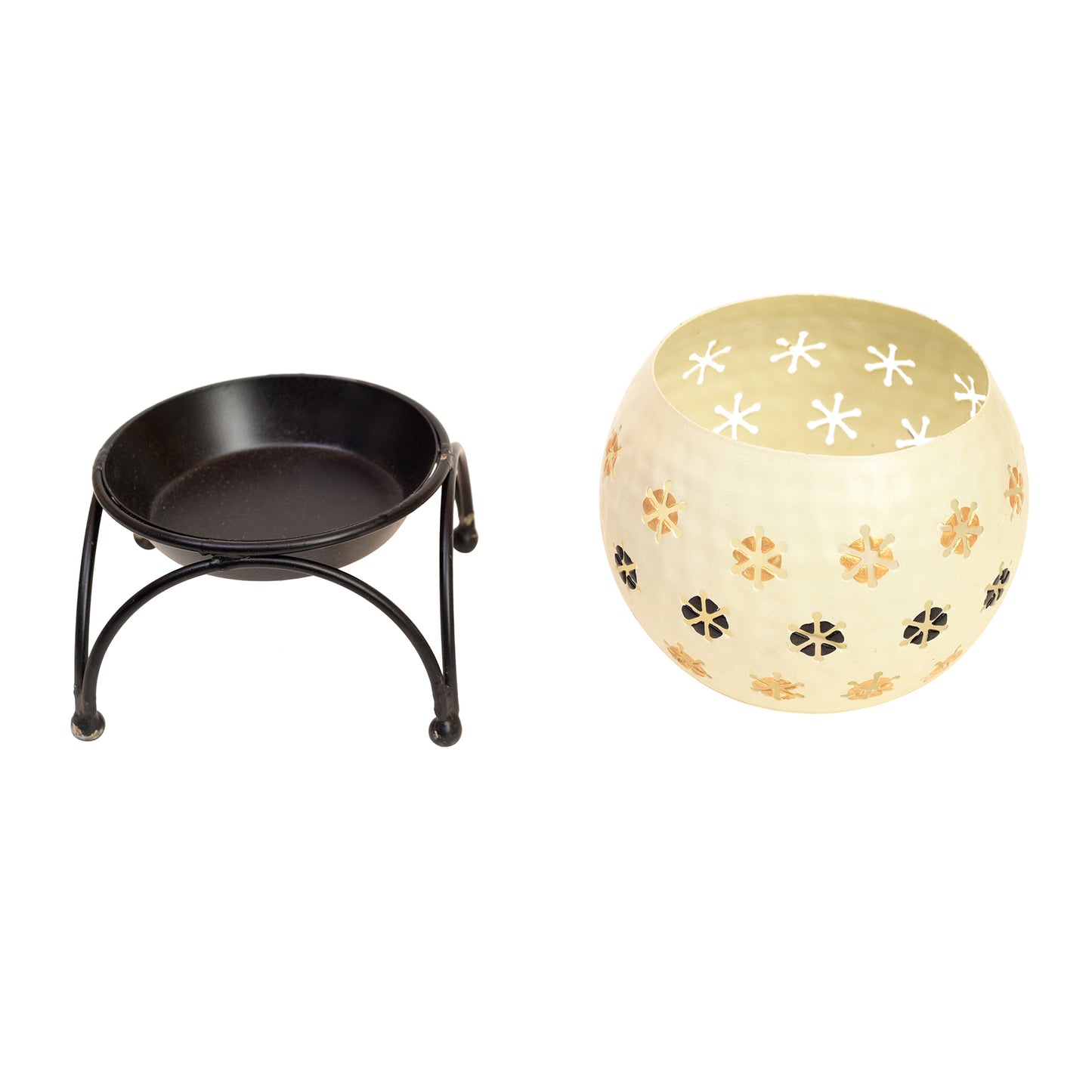 Tealight White Polka Style with Metal Stand