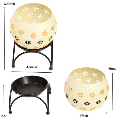 Tealight White Polka Style with Metal Stand
