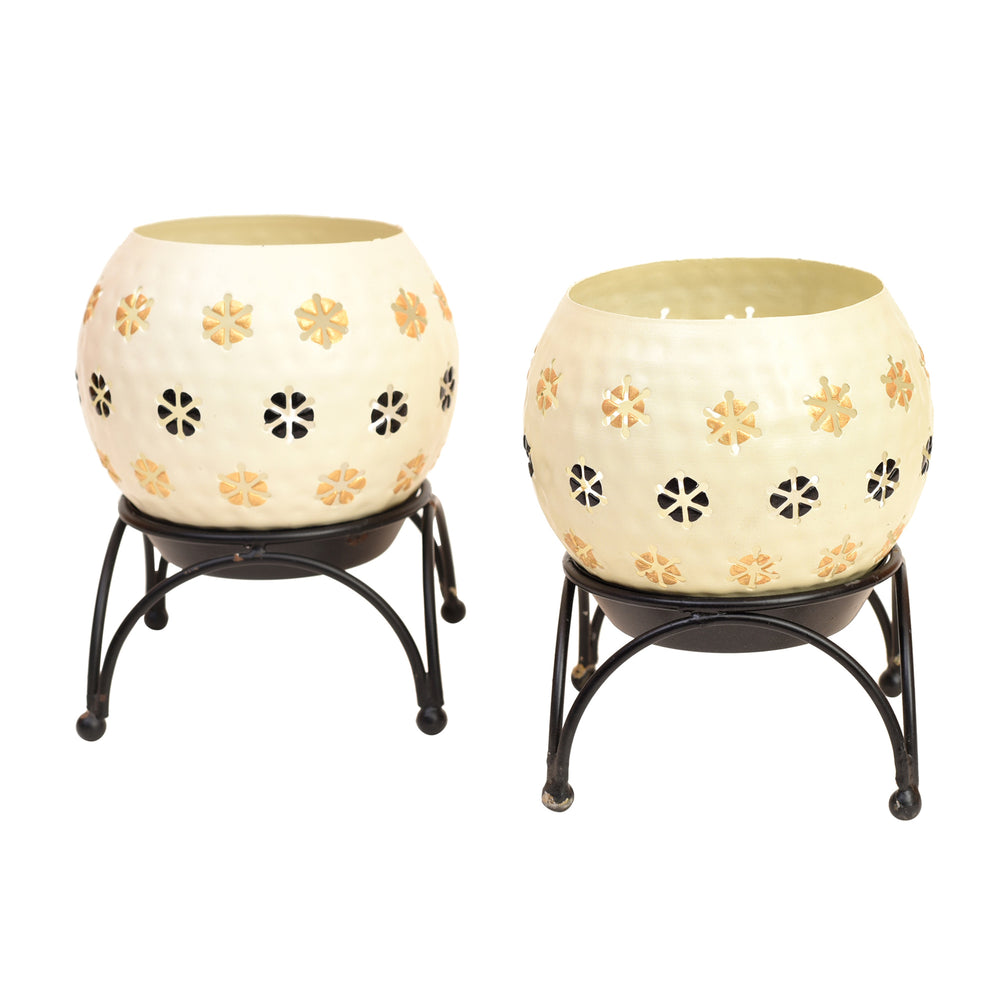 White Polka Tealights (Set of 2) with Metal Stands