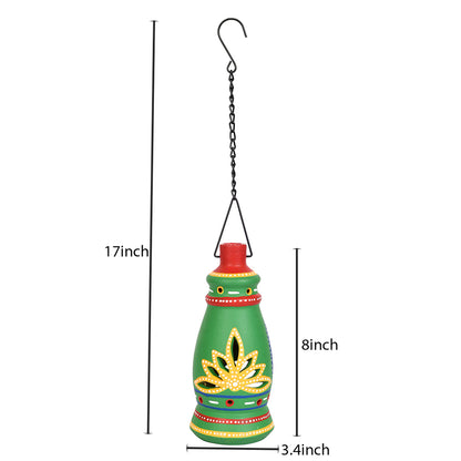 Terracotta Green Handpainted Hanging Tea light