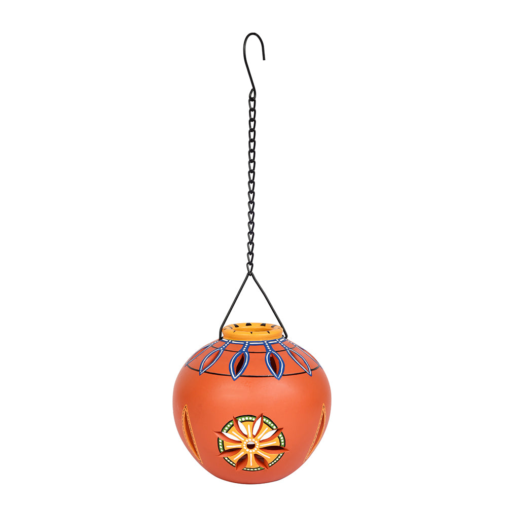 Terracotta Handpainted Orange Hanging Tea light