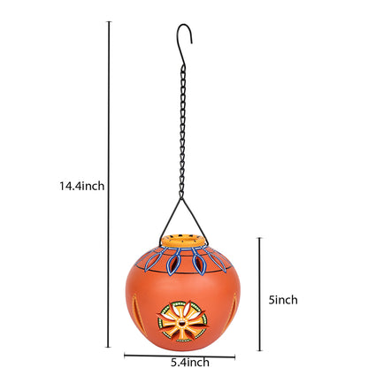Terracotta Handpainted Orange Hanging Tea light