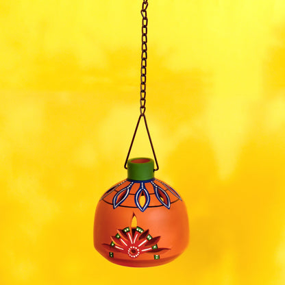 Terracotta Handpainted Orange Matki Hanging Tea Light Candle Holders