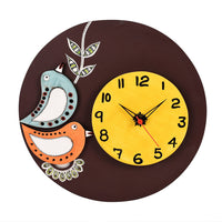 Wall Clock Handcrafted Wooden Tribal Art with Birds Motif (10 x 1.5 in)