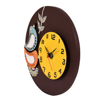 Wall Clock Handcrafted Wooden Tribal Art with Birds Motif (10 x 1.5 in)