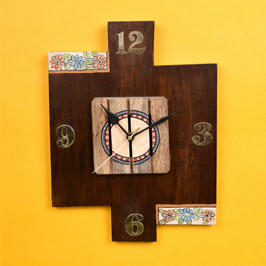 Wall Clock Handcrafted Wooden Tribal Art w/o Glass (9×1×12)