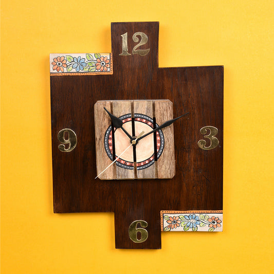 Wall Clock Handcrafted Wooden Tribal Art (9x1.5x12)