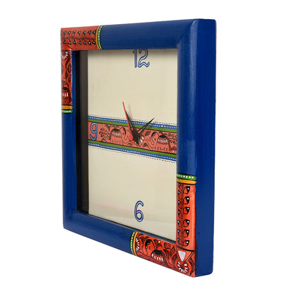 Wall Clock Handcrafted with Madhubani Art Blue Frame with Glass (10x2x10)