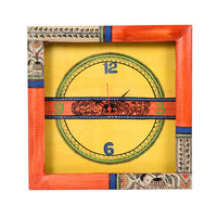 Wall Clock Handcrafted with Madhubani Art Orange Frame with Glass (10x2x10)