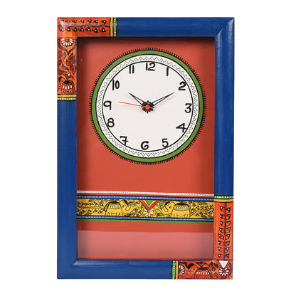 Wall Clock Handcrafted Madhubani Blue/Red with Glass (10x2x15)