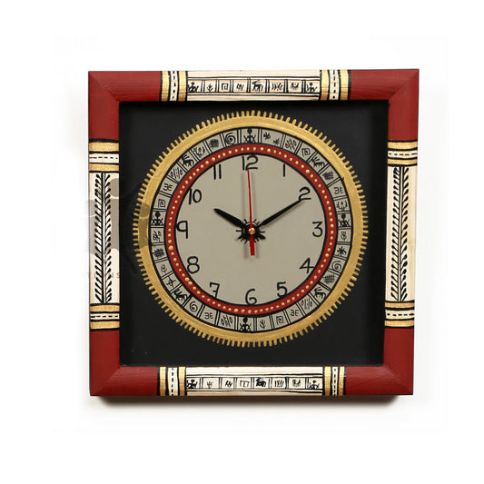 Wall Clock Handcrafted Warli Art White Dial with Glass Frame (10x10)