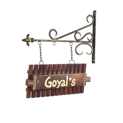Handcrafted Sheesham Wood Customizable Name Board with Metal Stand