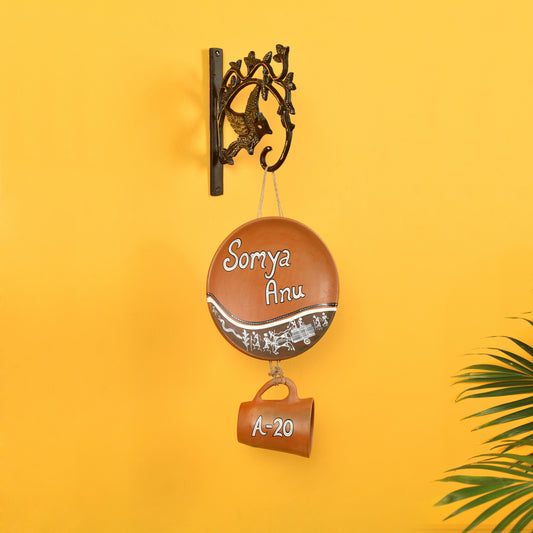 Handcrafted Terracotta Customizable Name Board with Metal Stand