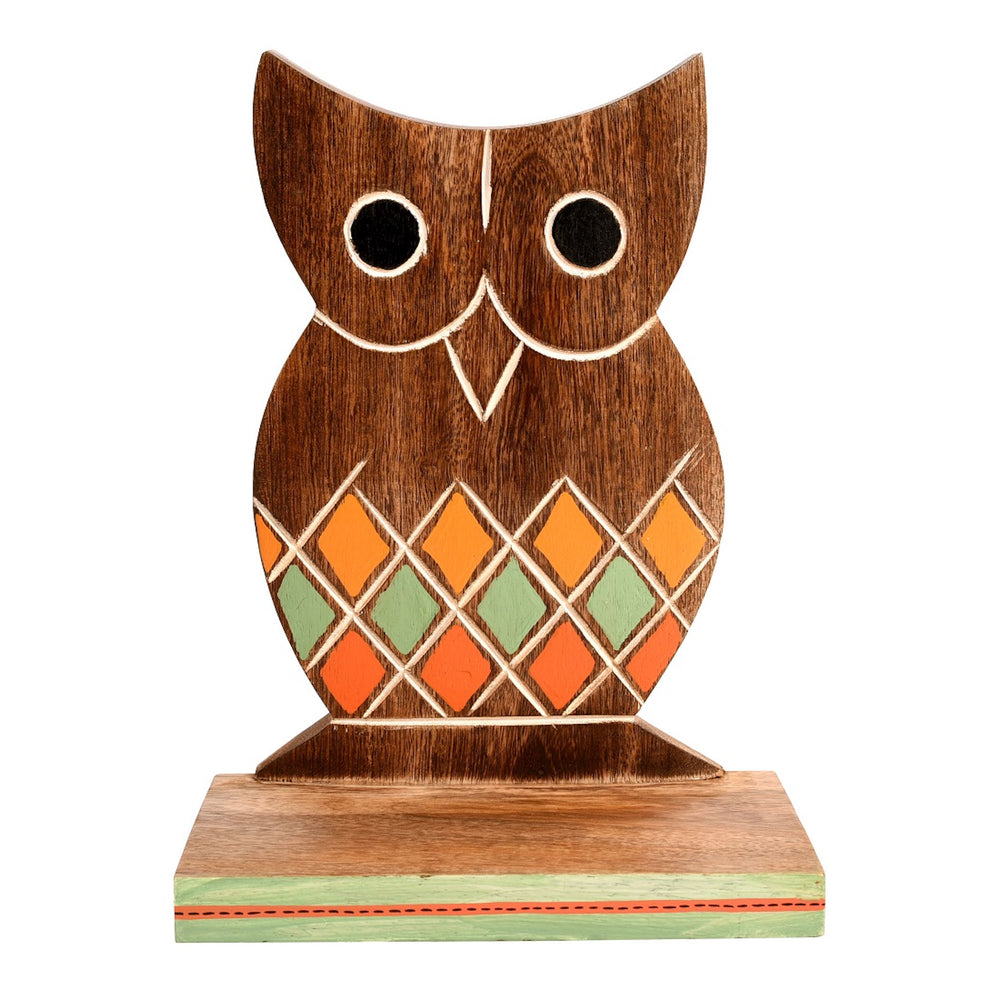 Wall Decor Handcrafted Wooden Tribal Art Owl Shelf (6.5x4x9.2)