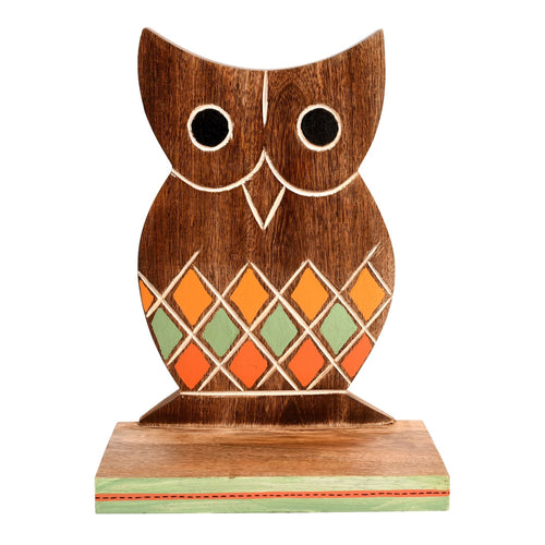 Wall Decor Handcrafted Wooden Tribal Art Owl Shelf (6.5x4x9.2)